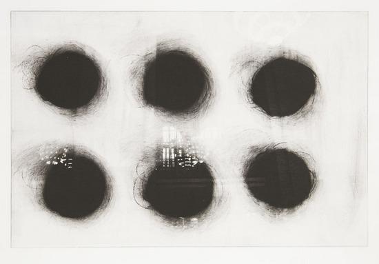 Appraisal: Jene HighsteinThree monoprints with photogravure Space Balls x mm x