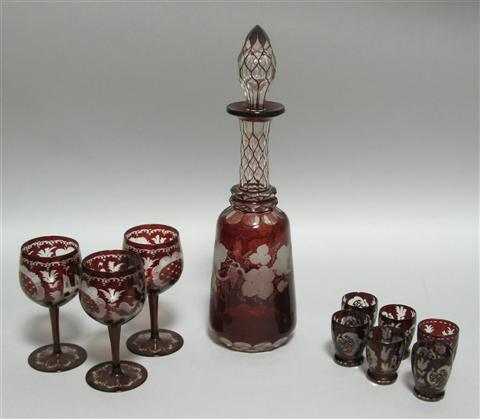 Appraisal: HANDSOME BOHEMIAN GLASS DECANTER The slender decanter decorated with a