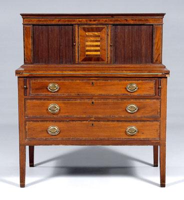 Appraisal: Massachusetts Federal tambour desk mahogany with pine secondary upper case