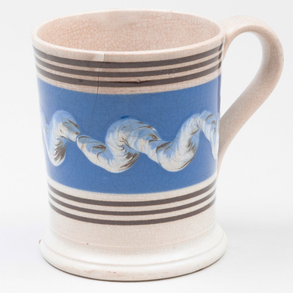 Appraisal: English Mochaware Mug in high Condition Minor wear crazing and