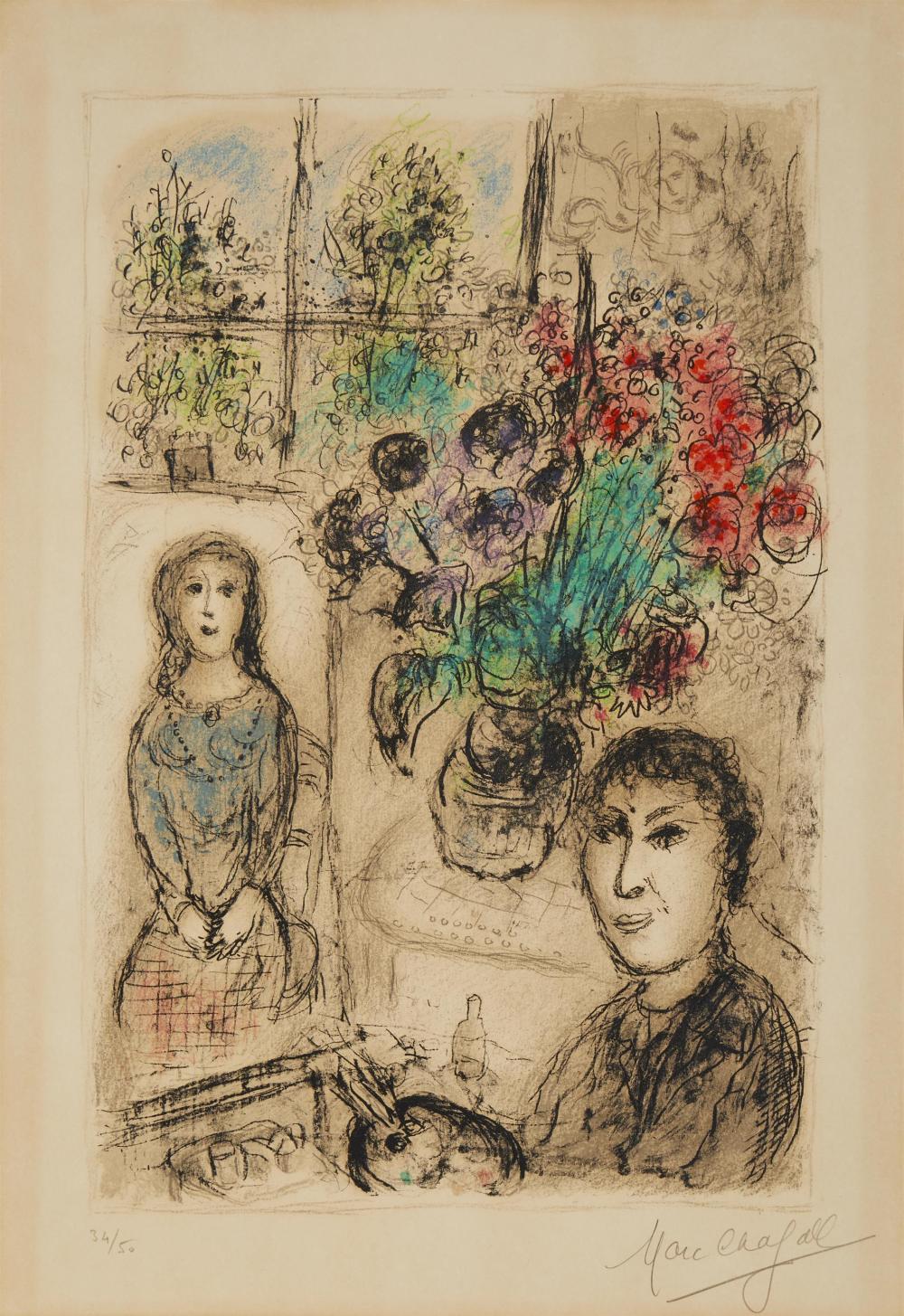 Appraisal: Marc Chagall - French Le Chevalet Aux Fleurs Color lithograph