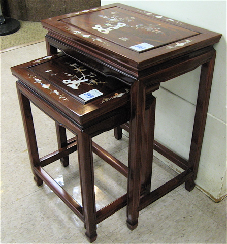 Appraisal: NESTING SET OF TWO INLAID ROSEWOOD OCCASIONAL TABLES Chinese th