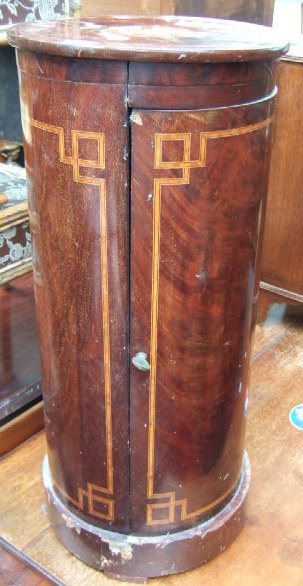 Appraisal: A late Victorian mahogany and satinwood banded cylindrical bedside pot