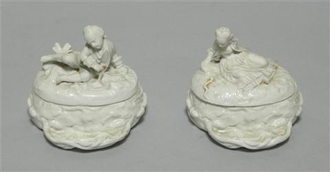 Appraisal: PAIR OF CONTINENTAL WHITE INKSTANDS Late th century oval the