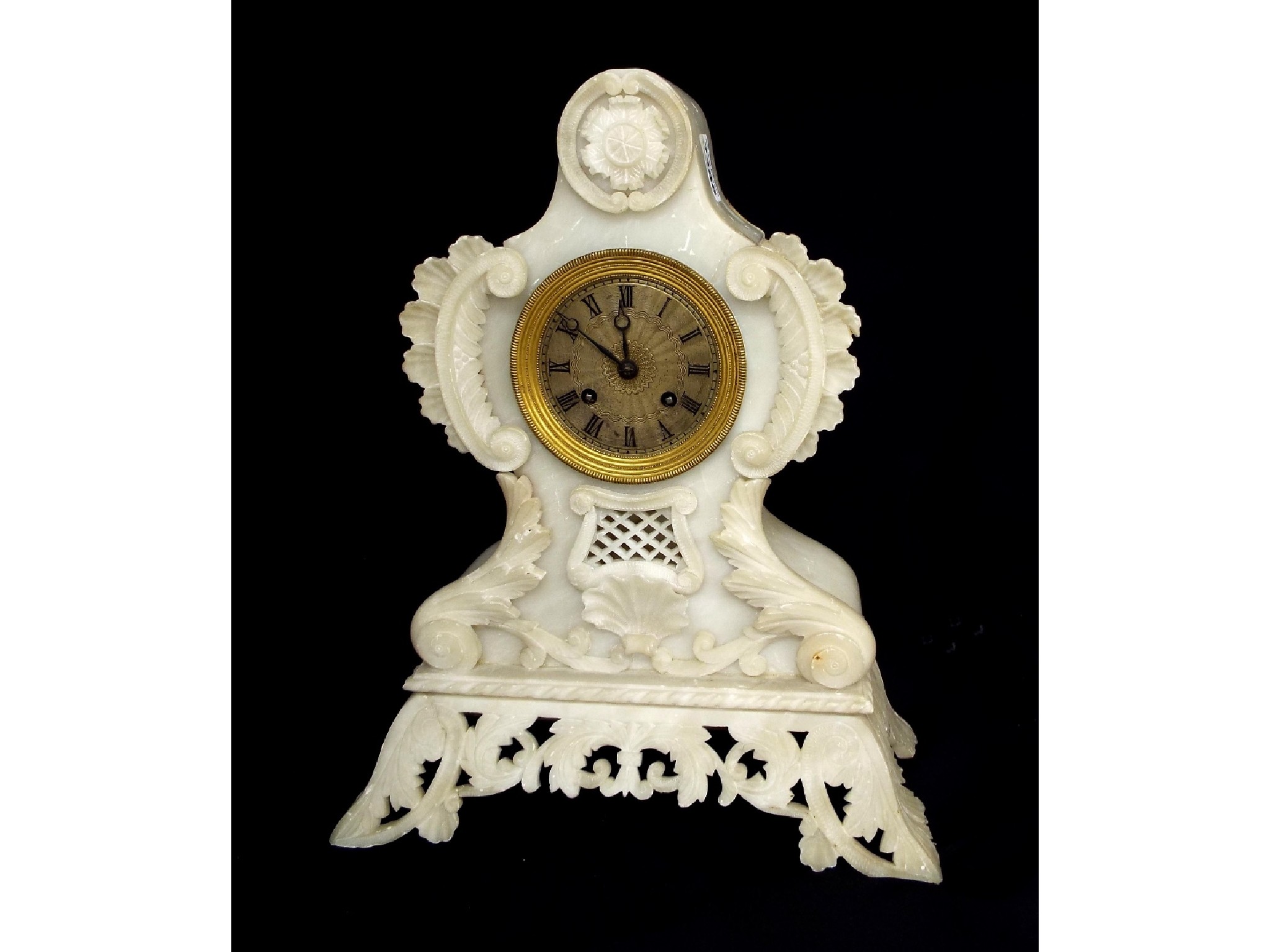 Appraisal: Alabaster two train mantel clock the movement back plate signed