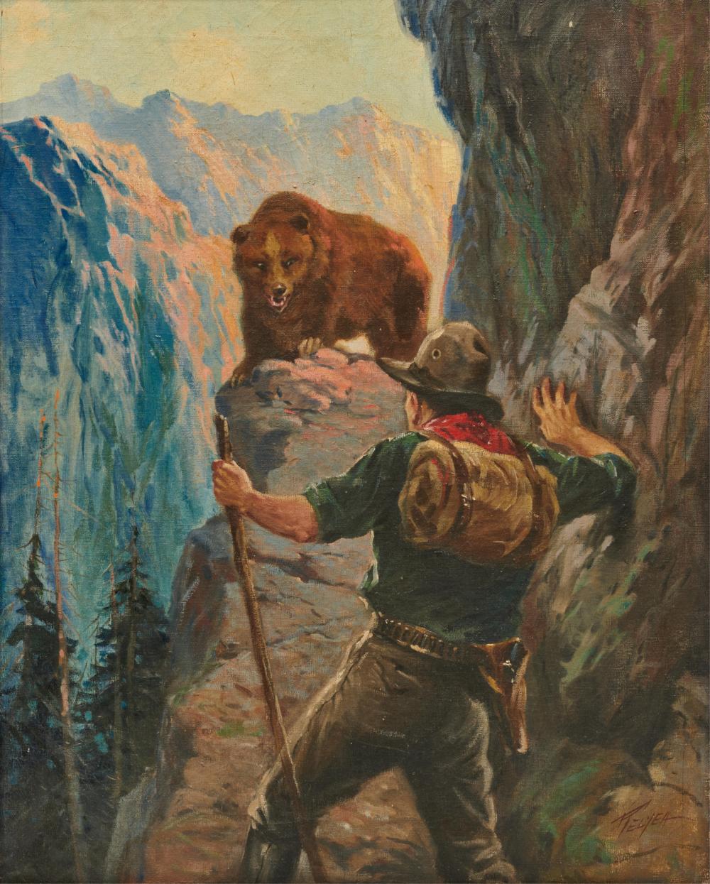 Appraisal: CHARLES RELYEA American - Grizzly Bear Hunter oil on canvas