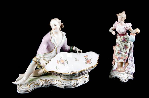 Appraisal: A German polychrome enameled figural sweet meat dish together with