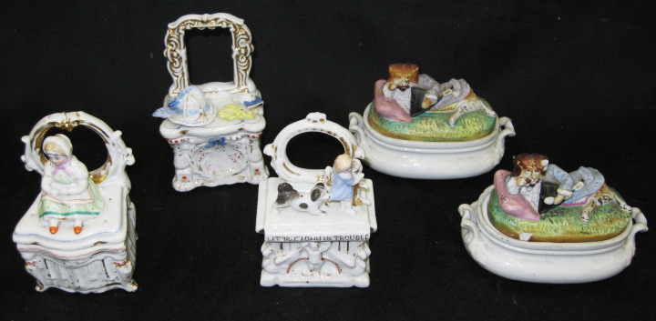 Appraisal: Collection of Five German Porcelain Boxes comprised of Little John