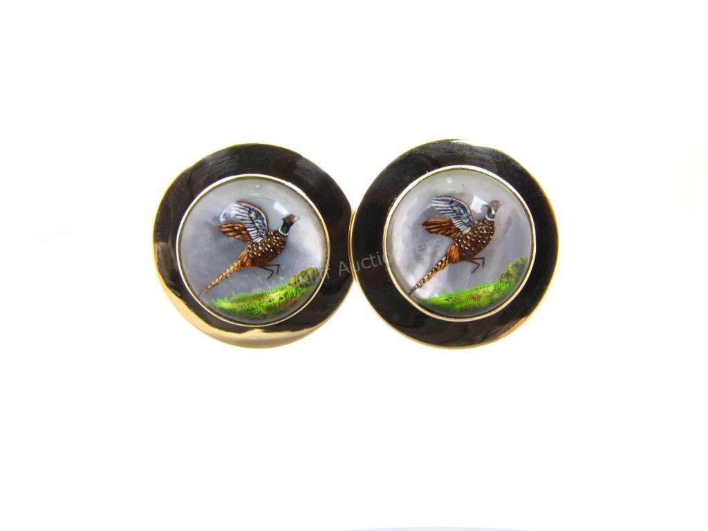 Appraisal: A pair of K yellow gold English crystal cufflinks circa