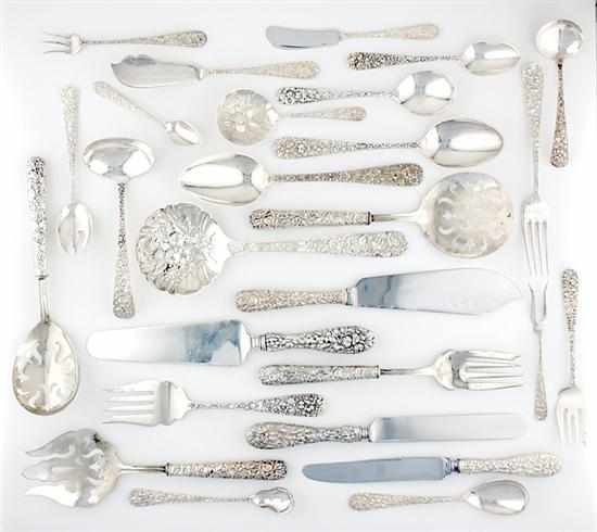 Appraisal: Stieff sterling flatware service circa floral repousse pattern comprising hollow