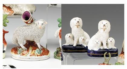 Appraisal: Pair of Staffordshire poodles with puppies Mid th century Together