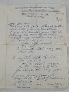 Appraisal: A hand written letter from Ron Kray prisoner number from