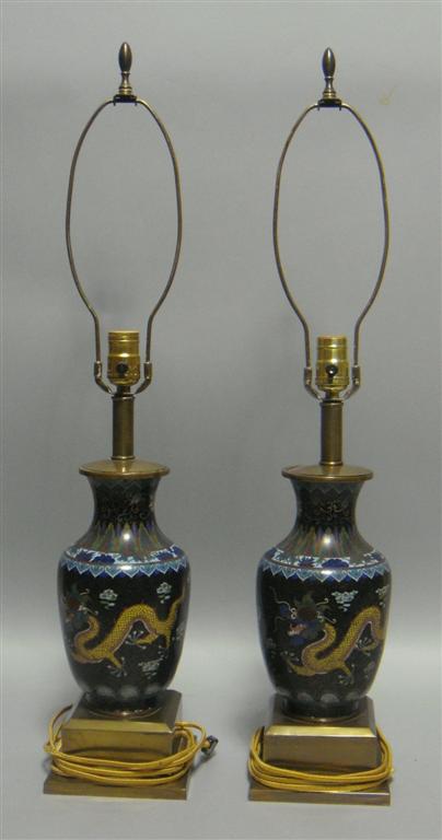 Appraisal: PAIR OF CLOISONNE ENAMEL LAMPS Of ovoid form and decorated