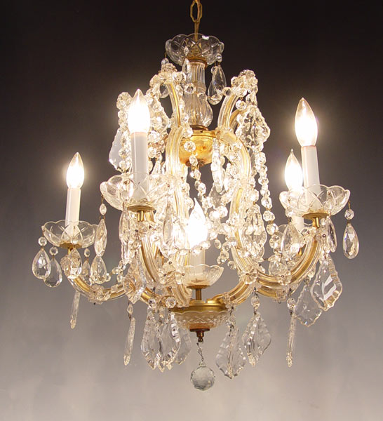 Appraisal: DIMINUTIVE MARIA TERESA CRYSTAL CHANDELIER lights measures approx '' h