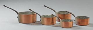 Appraisal: Set of Five French Graduated Copper Sauce Pans Set of