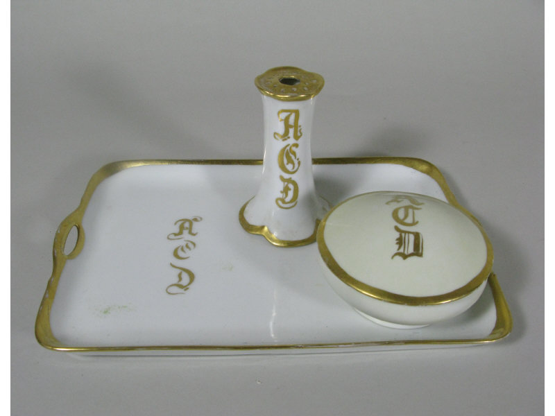 Appraisal: Porcelain Dresser Set including rectangular tray hat pin holder hair