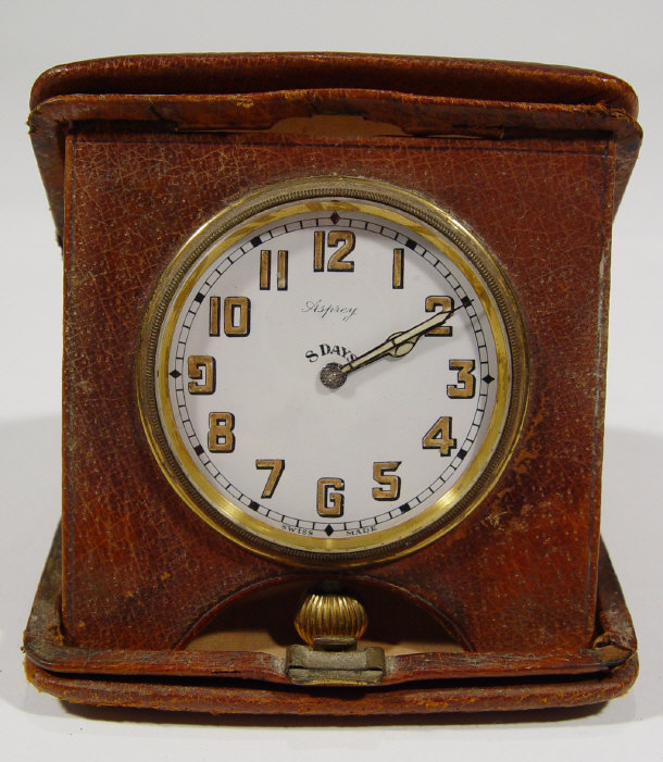 Appraisal: Leather cased Asprey travelling clock with enamelled dial and eight