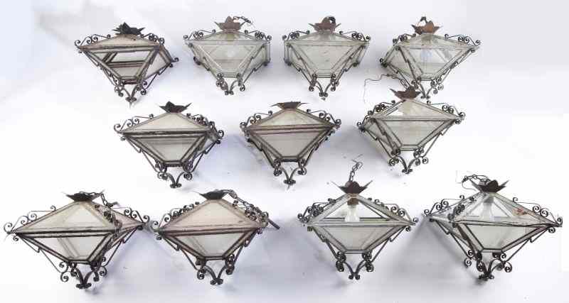 Appraisal: Sentry House Glass Hanging Light Fixtureshaving eight trapezoidal leaded glass