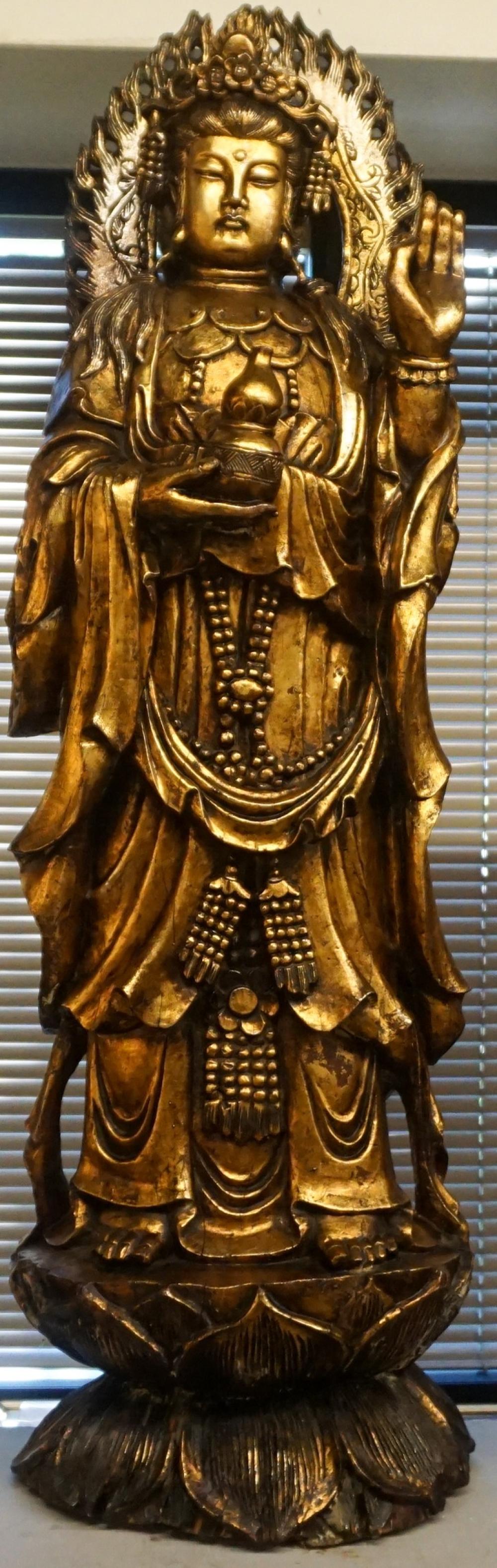 Appraisal: Japanese Carved Gilt Wood Figure of Guanyin H in cm