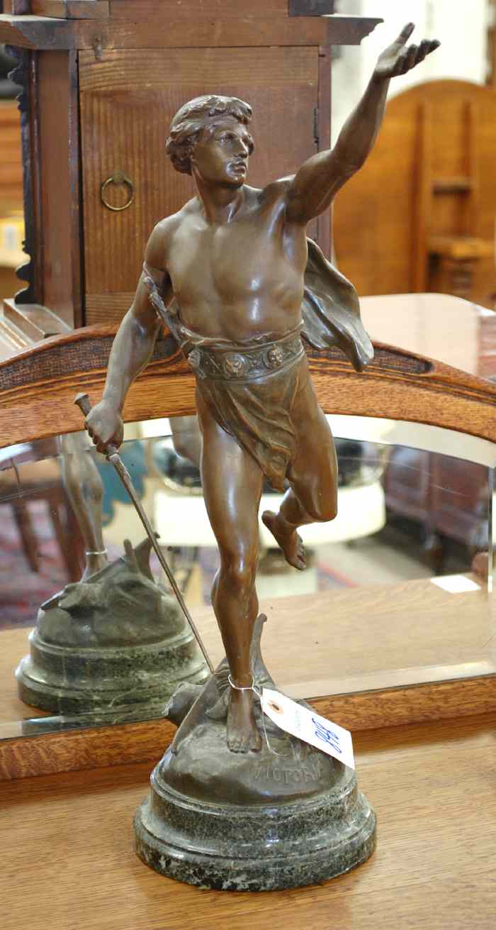 Appraisal: TH CENTURY SPELTER FIGURE titled ''Victoria'' after the original bronze