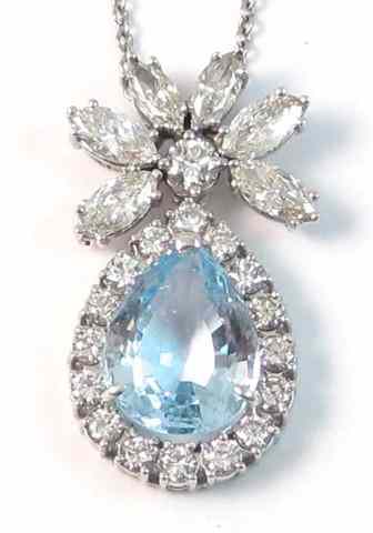 Appraisal: AQUAMARINE AND DIAMOND PENDANT NECKLACE the pendant is suspended on