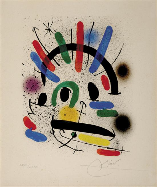 Appraisal: Joan Miro after Spanish - COMPOSITIONcolor lithograph framed signed numbered