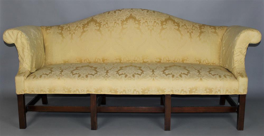 Appraisal: KITTINGER CHIPPENDALE STYLE CAMELBACK SOFA WITH YELLOW DAMASK UPHOLSTERY shaped