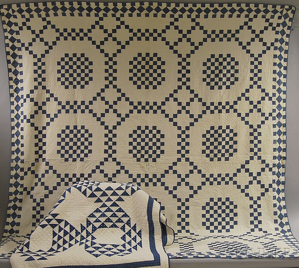 Appraisal: Two Blue and White Pieced Cotton Quilts America th century