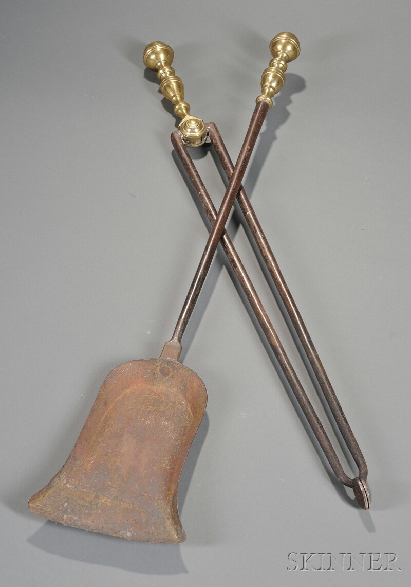 Appraisal: Pair of Classical Brass and Iron Ball-top Fire Tools America