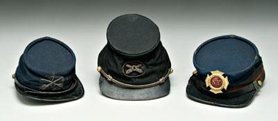 Appraisal: Three Civil War era kepis one dark blue wool badge