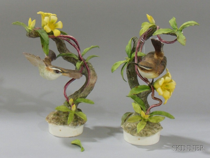 Appraisal: Pair of Royal Worcester Dorothy Doughty Hand-painted Bisque Bewick's Wren