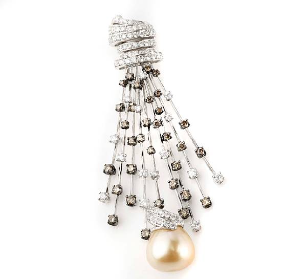 Appraisal: A cultured pearl diamond colored diamond and k white and