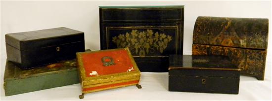 Appraisal: Six wooden boxes one dome top one with brass inlay