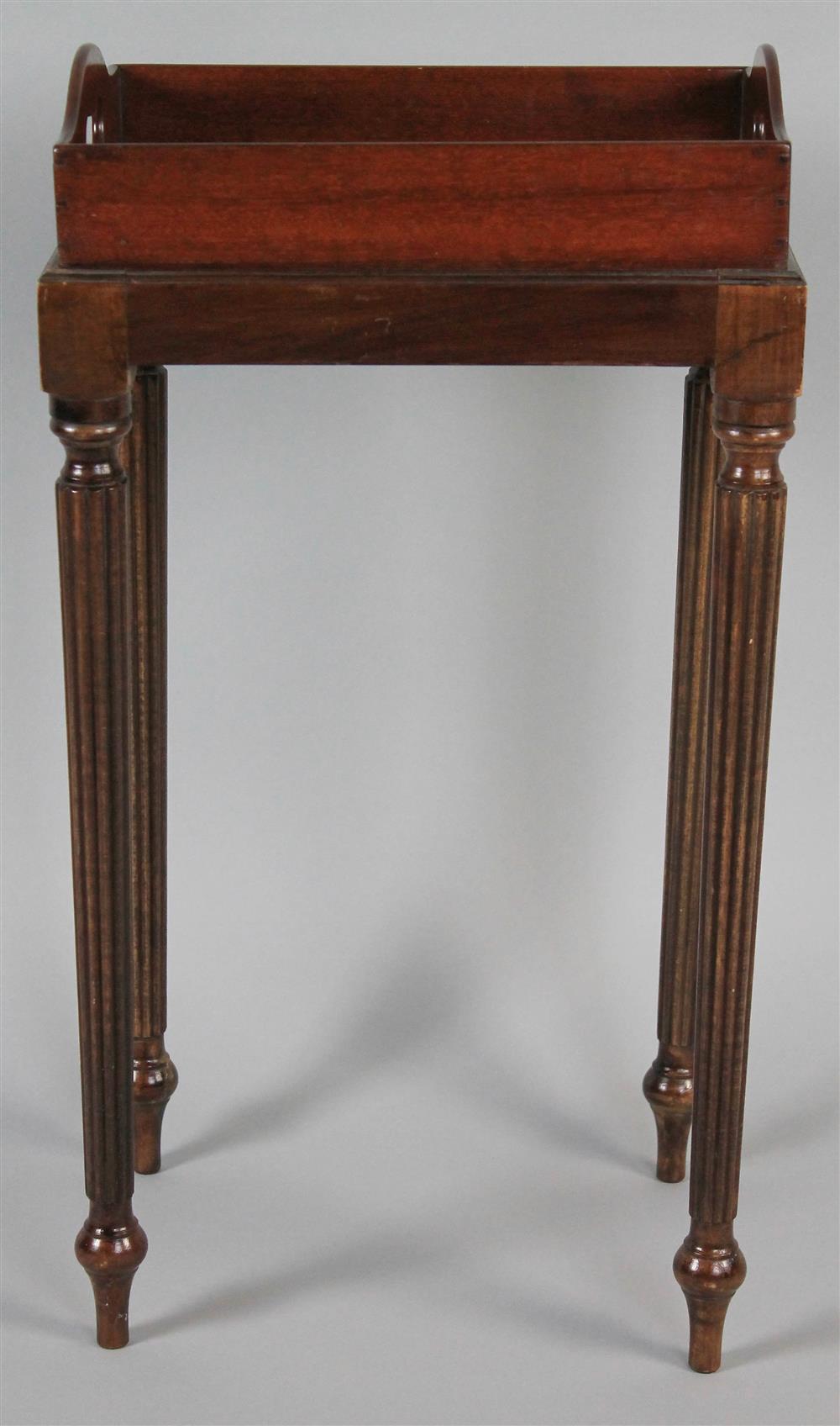 Appraisal: ENGLISH MAHOGANY SMALL TRAY ON LATER STAND a galleried rectangular