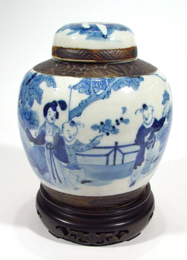 Appraisal: Chinese porcelain ginger jar and cover painted with blue figures