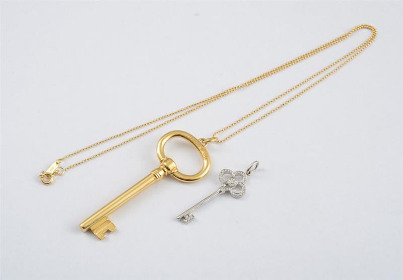 Appraisal: TWO K GOLD KEY PENDANTS TIFFANY CO Yellow gold key