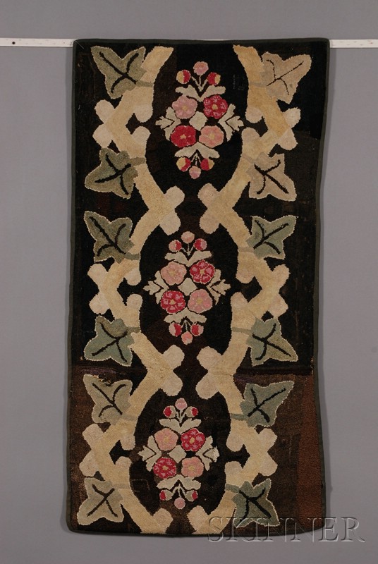 Appraisal: Three Hooked Rugs with Floral and Foliate Motifs America late