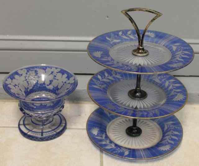 Appraisal: Antique Bohemian Glass Lot Includes a tier deserte with unusual