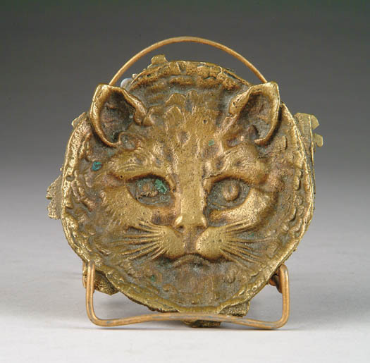 Appraisal: BRASS FIGURAL ASHTRAY Round dish has relief cat face Three