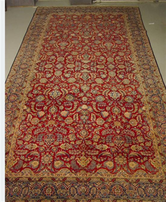 Appraisal: Semi-Antique Persian Kashan Carpet Beautiful red background with overall floral