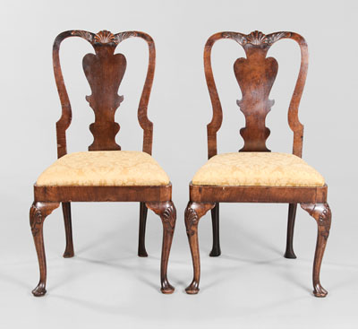 Appraisal: Pair George III Style Carved Walnut Chairs British probably late