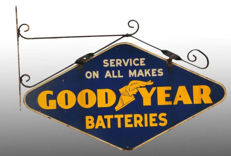 Appraisal: Porcelain Goodyear Batteries -Sided Sign Description s Includes original cast