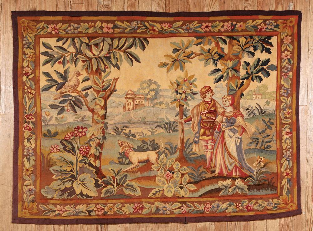 Appraisal: Antique French or Flemish Verdure Tapestry genre scene of a