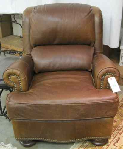 Appraisal: RECLINING BROWN LEATHER EASY CHAIR Bradington-Young recent production with lever