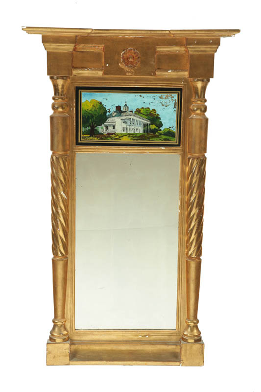 Appraisal: TWO-PART MIRROR American th century wood gilt Reverse painting of