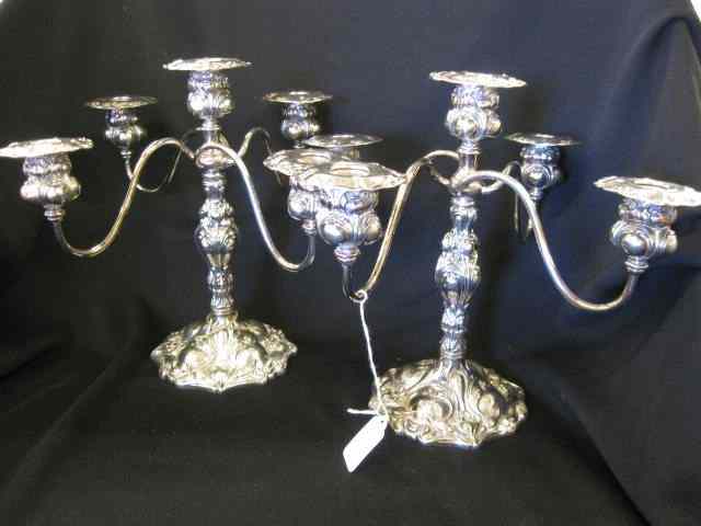 Appraisal: Pair of Apollo Silverplate Candelabra five light Art Nouveau style