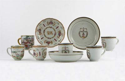 Appraisal: Six Chinese coffee cups four armorial with matching saucers one