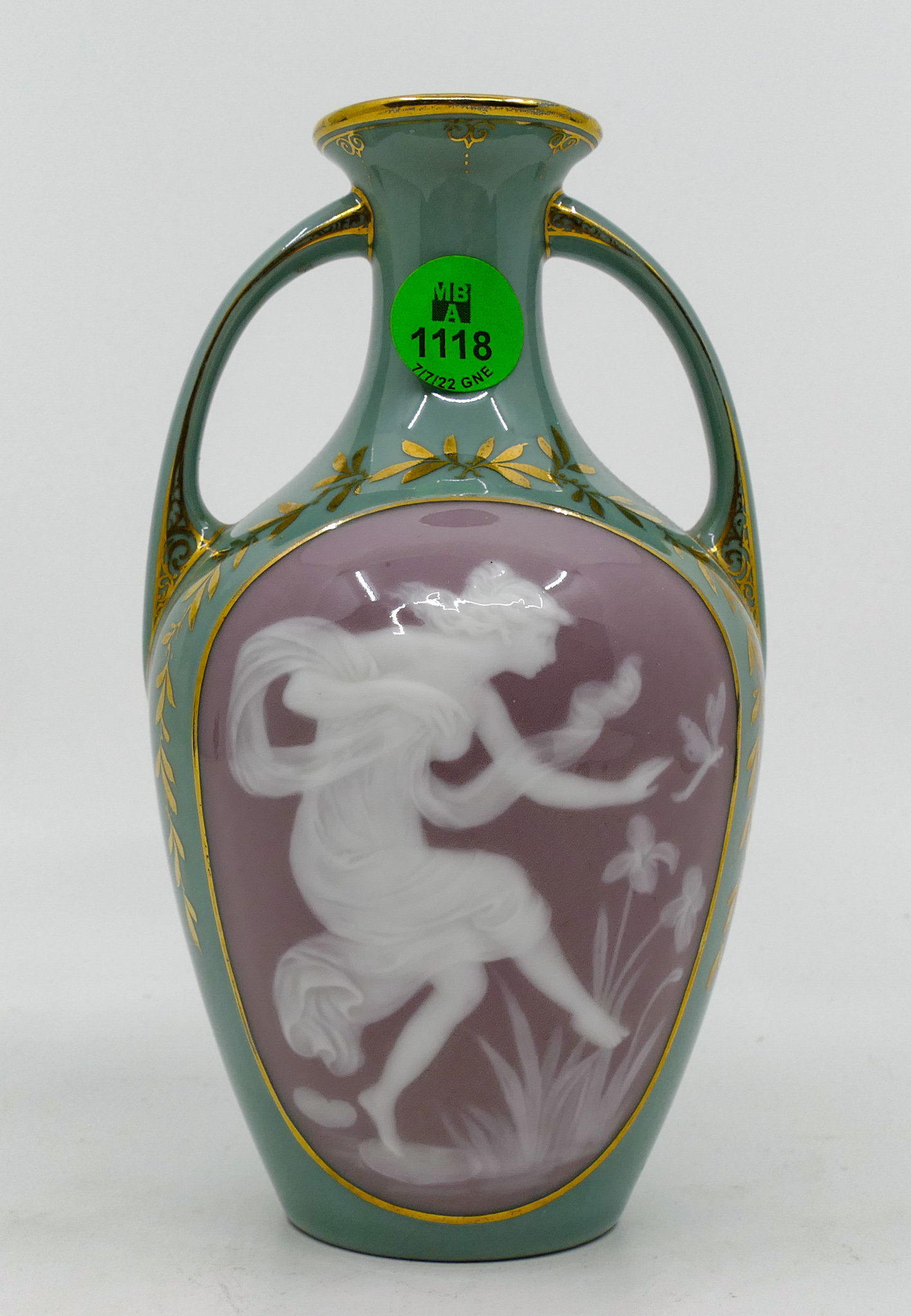 Appraisal: Antique Pate sur Pate Handled Cabinet Vase ''