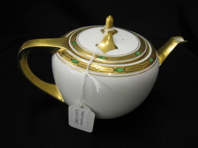 Appraisal: Pickard Handpainted China Teapot gold green decoration tall excellent