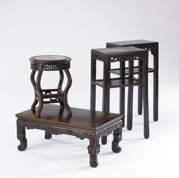 Appraisal: ASIAN FURNITURE Four pieces tabouret pair of tall stands and